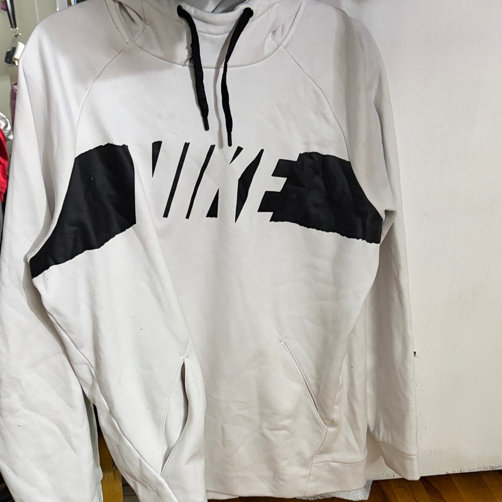 Nike Men's White Hoodie with Black Accents